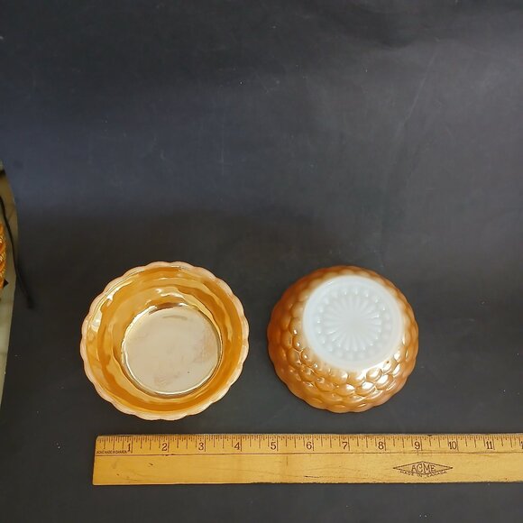 1950s Fire King Anchor Hocking PEACH LUSTRE Bubble 2 Bowls - Picture 7 of 9